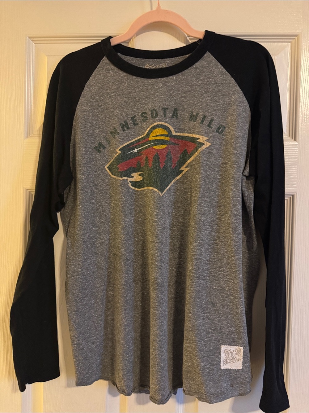 Retro Brand Minnesota Wild Grey & Black Raglan Long-Sleeve Tee